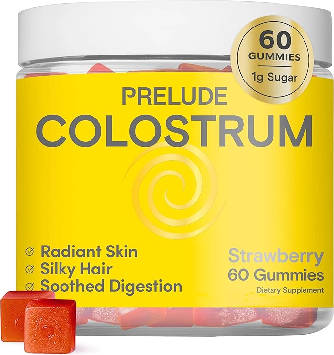 Prelude Bovine Colostrum Chews for Gut Health Bloating &amp Beauty for Women &amp Men - Grassfed Colostrum Gummies for Digestive Health Immunity &amp Overall Wellness - Colostrum Supplement Made i