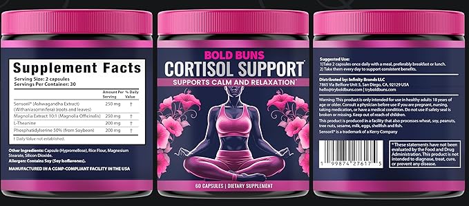 Cortisol Support for Women - Stress &amp Mood Balance Supplement with Sensoril® Ashwagandha Magnolia Bark L-Theanine &amp Phosphatidylserine - Supports Calm Focus &amp Sleep Quality (60 Vegan Ca