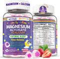 Neviss Magnesium Glycinate + Calcium Filled Gummies for Adults and Kids 4+ Kids Sleep Gummies Melatonin Free Sugar Free Magnesium Supplement with B6 D3 L-Theanine for Zzz &amp Relax BrainBoneMu