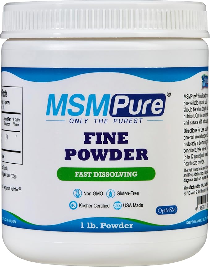 KALA HEALTH MSMPure Fast Dissolving Fine MSM Powder Crystals – US-Made MSM for Joint Health Skin Appearance and Hair &amp Nail Support – 1 lb Organic Sulfur