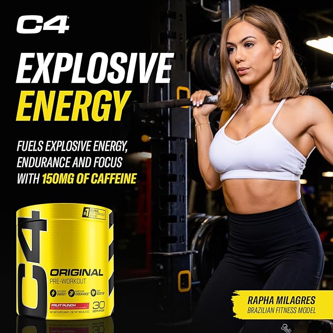 Cellucor Pre Workout &amp Creatine Bundle C4 Original Pre Workout Powder Fruit Punch 30 Servings + Cor Performance Creatine Powder 72 Servings
