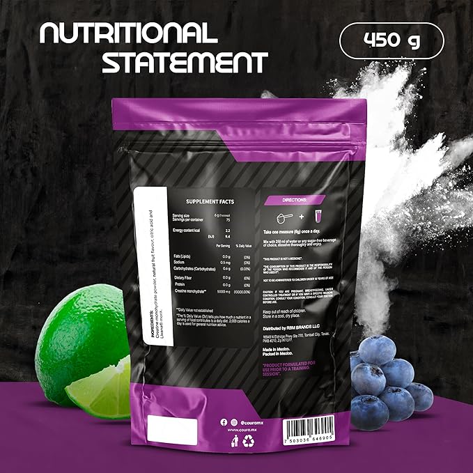 COURA Creatine Monohydrate Lemon-Berries Flavor - Sports Supplement - Strength and Endurance - Ideal for Intense Workouts - Gluten Free - Bottle Free - 450g