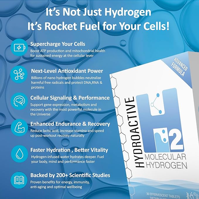 Hydroactive H2 Molecular Hydrogen Tablets by Litewater Labs 30 Count Deuterium Depleted 8-12 PPM for Optimal ATP Production Increased Strength Rapid Hydration Faster Recovery Superior Health
