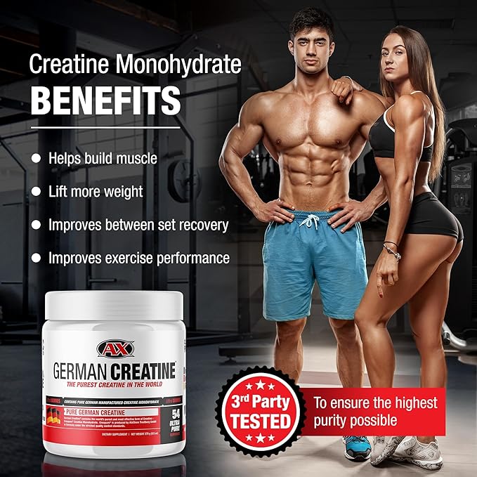 German Creatine - Micronized Creatine Monohydrate Powder 99.99% Pure Creapure for Muscle Growth Strength &amp Performance Supports Muscle Recovery 3rd Party Tested Unflavored - 270g (54 Servings