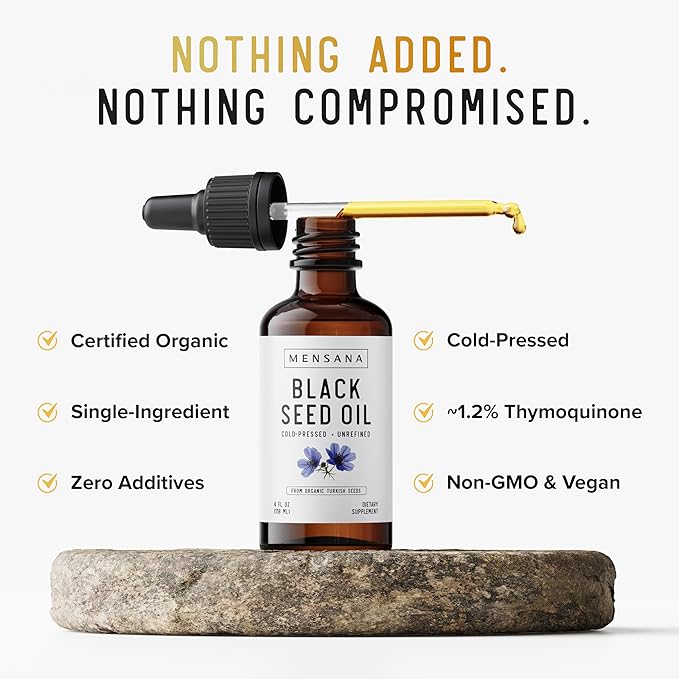 MENSANA Black Seed Oil (4 oz - 47 Servings) – Cold-Pressed Virgin Nigella Sativa – 100% Organic Non-GMO Pure &amp Unrefined Wellness Oil