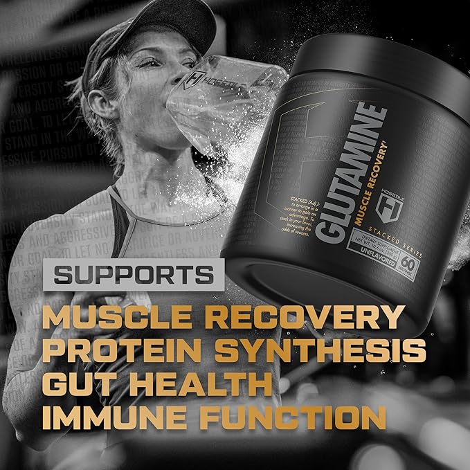 HOSSTILE Glutamine Fermented L Glutamine Powder for Men &amp Women Enhance Muscle Recovery Support Protein Synthesis Post Workout Recovery Drink Unflavored 60 Servings