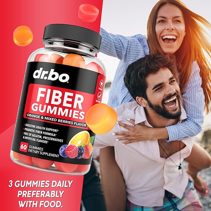 DR. BO Fiber Gummies Colon Cleanse &amp Ginger - Tasty Gummy Prebiotic Fiber Supplement - Bowel Movement Support for Gut &amp Stomach Cleansing