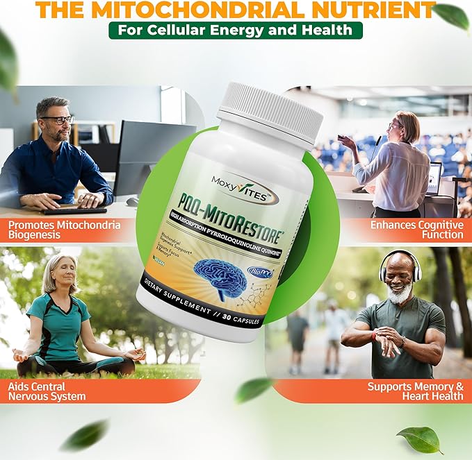 PQQ MITORESTORE Brain Supplements for Memory and Focus - Mitochondria Supplement with BioPQQ 20mg - Purest Form NOT Chemically Synthesized Cognitive and Heart Support - 30 Vegan Capsules Non GMO