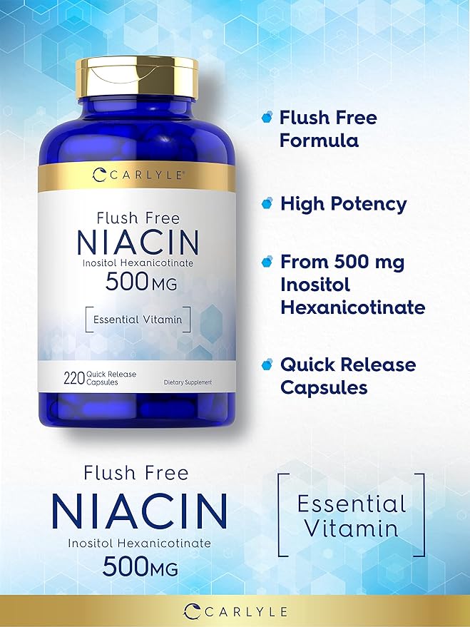 Carlyle Niacin Flush Free 500mg | 220 Capsules | Non-GMO and Gluten Free Supplement