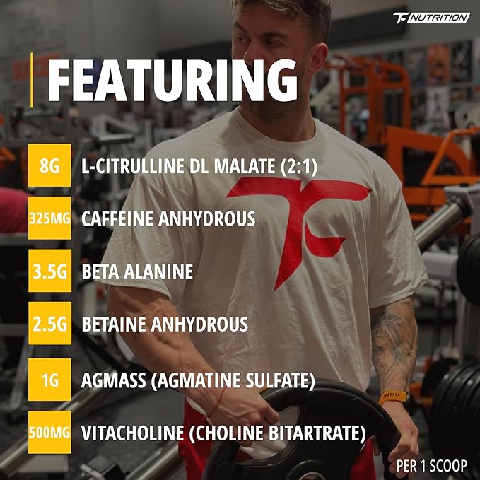 TC Nutrition Batch 27 Pre Workout Powder - 8g Citrulline 3.5g Beta Alanine 2.5g Betaine 325mg Caffeine | Instant Energy Focus Pumps &amp Strength | Nitric Oxide Booster 20 sv (Pineapple Mango)