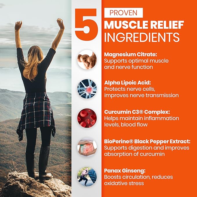 SaltWrap Mag 3D – Daytime (Non-Drowsy) Leg Cramp &amp Muscle Relief Support - Natural Supplement for Muscle and Nerve Health with Turmeric Alpha Lipoic Acid &amp Magnesium