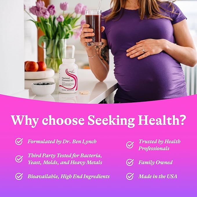 Seeking Health Optimal Prenatal MF - Digestive &amp Immune Support Supplement for Women - Pregnancy Support Supplement with Folate Vitamin A Ginger &amp Vitamin B12-180 Capsules