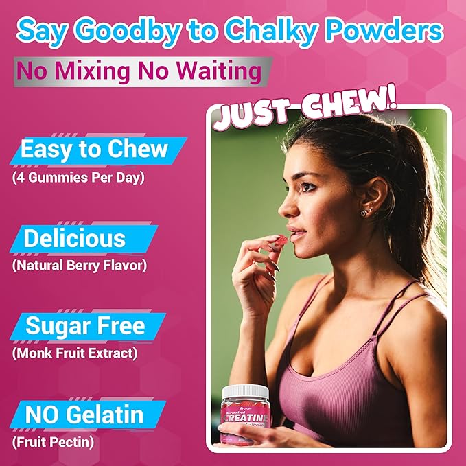 Creatine for Women Gummies Micronized Creatine Monohydrate + Myo-Inositol Collagen Peptides BCAAs Hyaluronic Acid Vitamin B6 B12 Zinc for Enërgy Föcus Hörmonal Balance Sugar Free 120 Counts