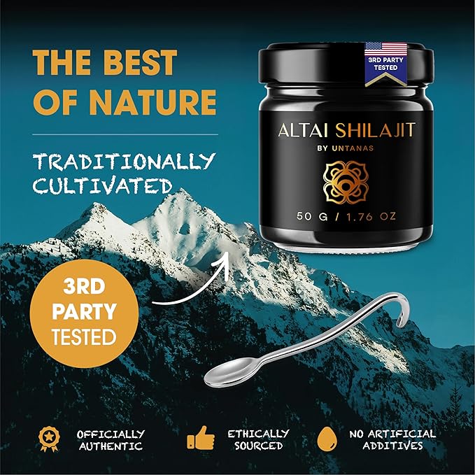 Altai Shilajit Resin - 50g Pure Shilajit - Gold Grade Shilajit - 6 Month Supply - for Vitality &amp Mental Clarity - Authentic Extraction Method - Fulvic Acid + Humic Minerals
