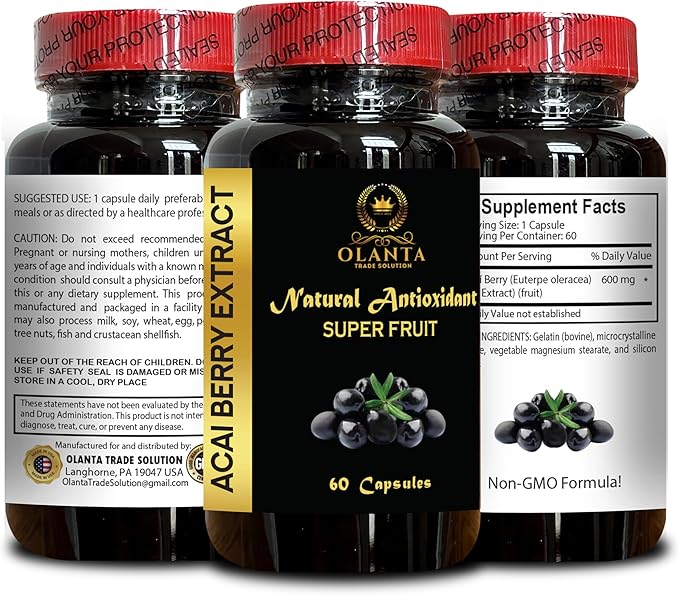 Acai Berry Extract 4:1 – Concentrated Acai Superfruit Capsules for Daily Wellness Energy Support &amp Plant-Based Nutrition 60 Capsules