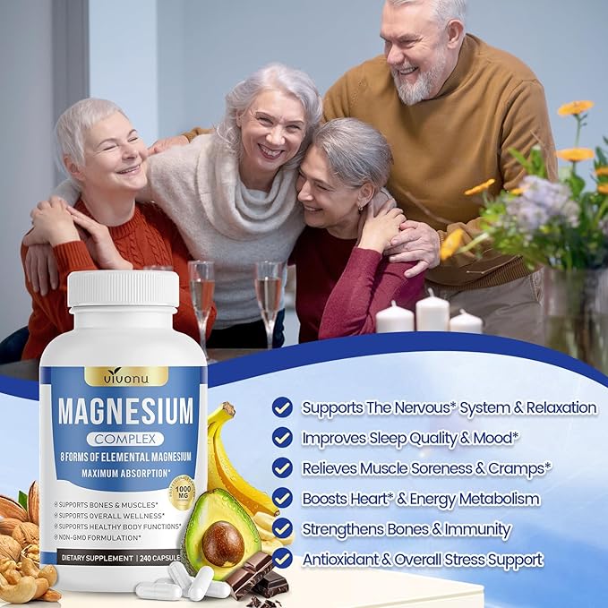1000mg Magnesium Complex Capsules 8-in-1 Magnesium Glycinate Citrate Malate Taurate Oxide Carbonate Aspartate Orotate - 240 Capsules