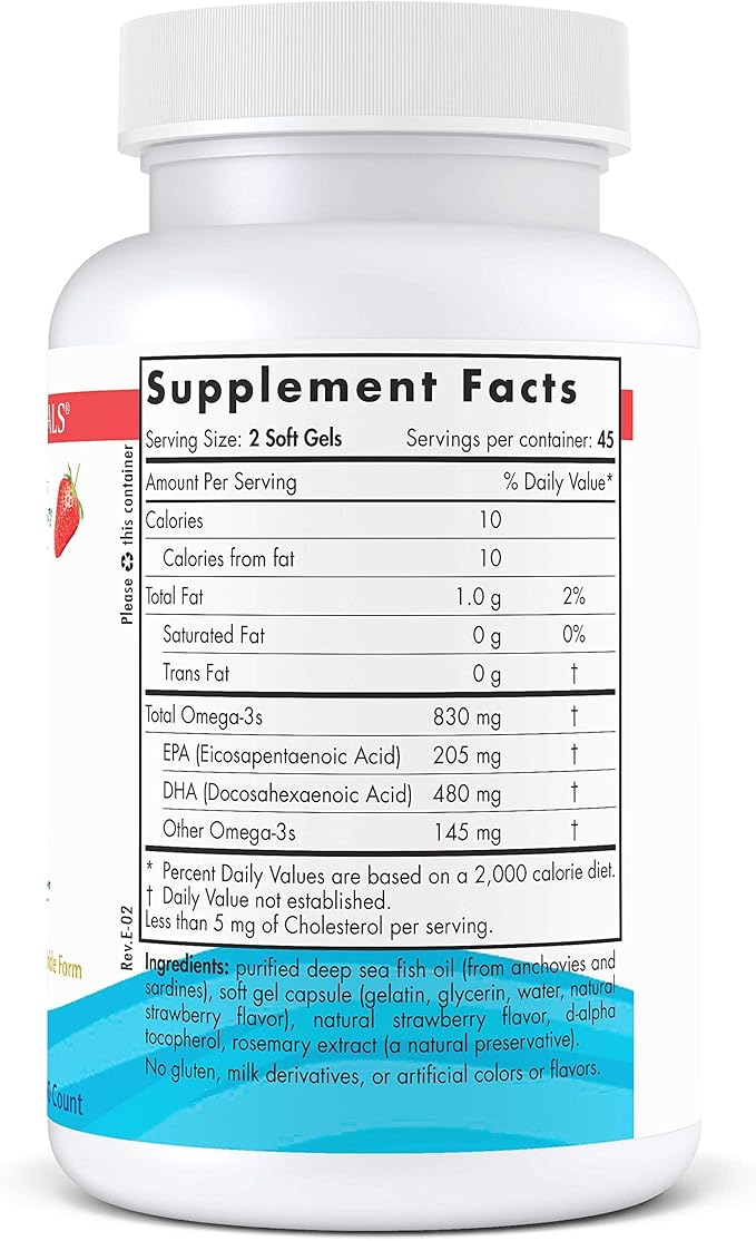 Nordic Naturals DHA Strawberry - 90 Soft Gels - 830 mg Omega-3 - High-Intensity DHA Formula for Brain &amp Nervous System Support - Non-GMO - 45 Servings