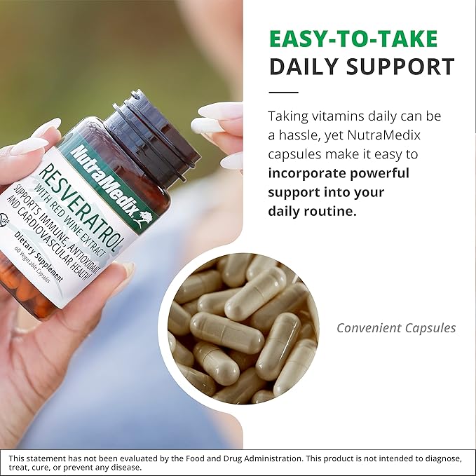 NutraMedix Resveratrol Capsules - Bioavailable Antioxidants Supplement from Red Wine Extract + Grape Skins - 200mg Japanese Knotweed for Immune &amp Cardiovascular Support (60 Capsules)