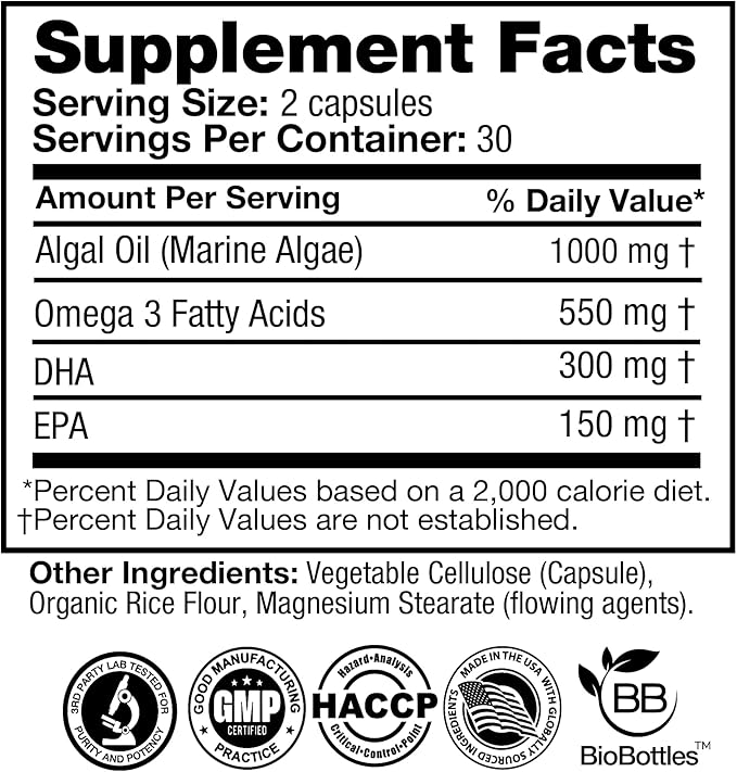 Feelgood Company Vegan Omega-3 Supplement Algae-Based Fish-Free 60 Capsules Gluten-Free Soy-Free Easy to Digest
