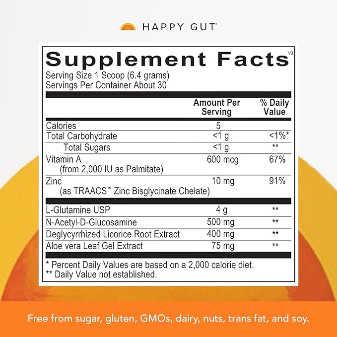 HAPPY GUT Leaky Gut Advantage - Doctor-Formulated Supplement for Discomfort - L-Glutamine N-Acetyl-D-Glucosamine Aloe Vera DGL Zinc - Vanilla Flavor 192g