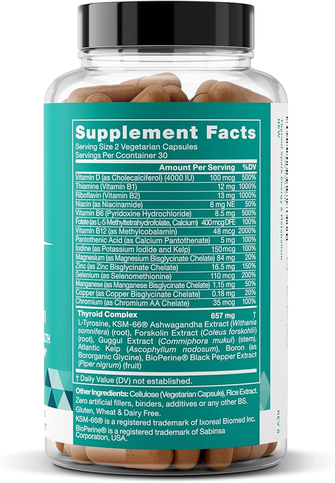 Thrive Energy Support - Naturally Fight Fatigue Balance Hormones Promote Focused Energy - Zinc Selenium Iodine - 60 Vegetarian Soft Capsules
