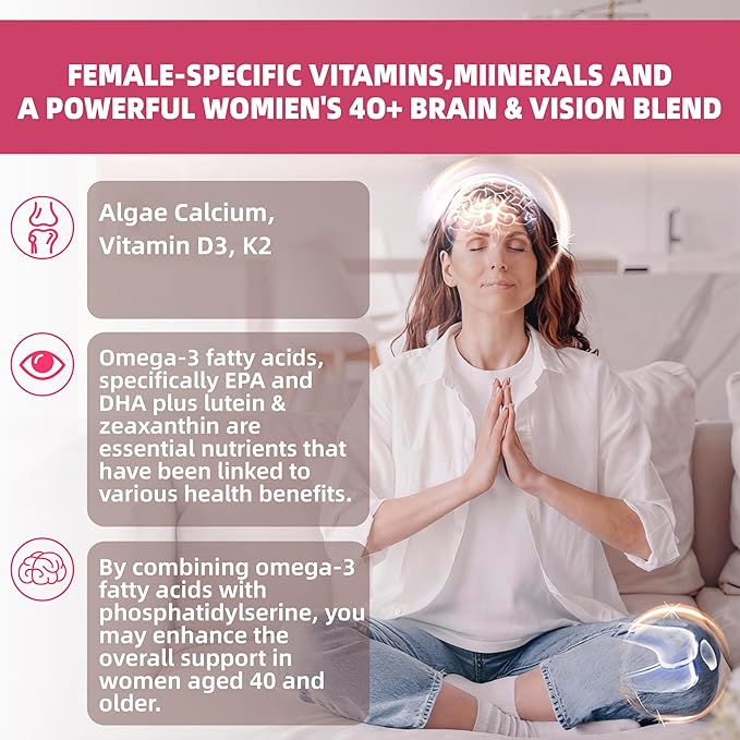 Multivitamin for Women Gummies for 40+ with Omega-3 Niacinamide B-Complex Lutein Iron Choline Phosphatidylserine Vitamin D3 for Skin Hair Energy Immune Bone - Vegan Sugar Free 120Cts