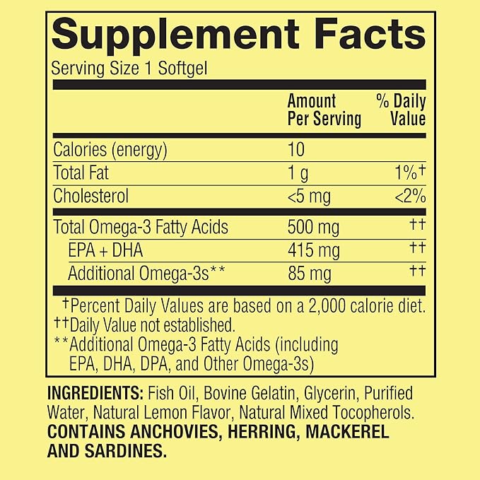 Omega 3 500mg- Fish Oil Softgels 60 Count (Pack of 1)