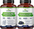 Zazzee Cognitive Brain Health &amp Vision Support Bundle | Extra Strength Bilberry 20:1 Extract &amp CDP Choline Capsules | Non-GMO Vegan &amp ISO Lab Tested