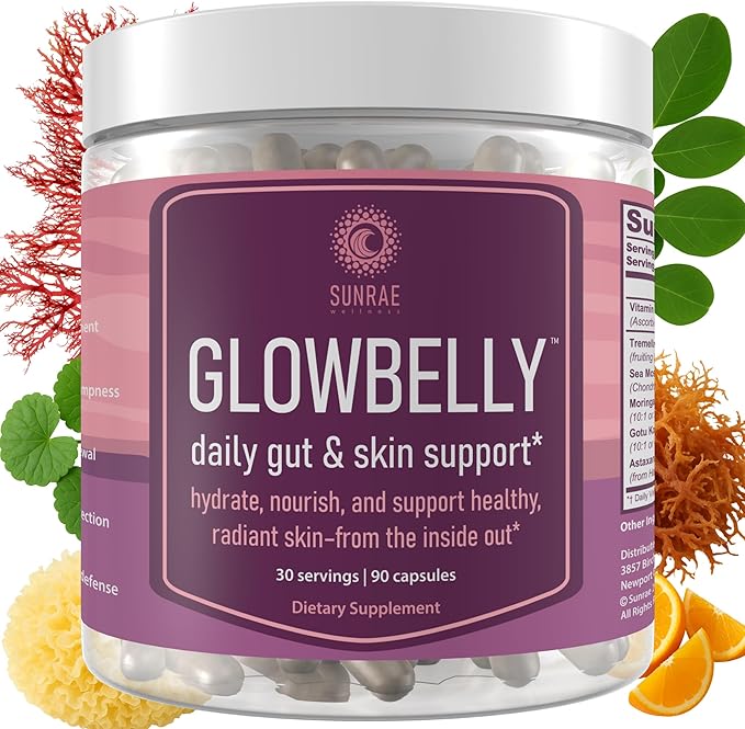 Glowing Skin Supplement with Gotu Kola Moringa Sea Moss Astaxanthin &amp Tremella Mushroom – for Skin Hydration Gut Health Anti-Aging &amp Radiance – 90 Capsules