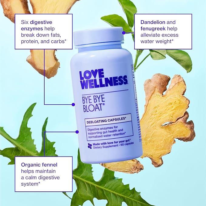 Love Wellness Bye Bye Bloat and Hello Burn Balance Bundle - Digestive Enzymes (60 Count) and Metabolism Support with Green Tea and Selenium (60 Count) - for Women