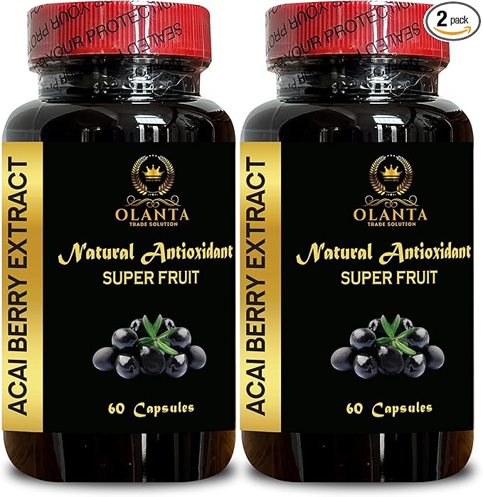 Acai Berry Extract 4:1 – Superfruit Acai Capsules for Energy Wellness Balance &amp Long-Term Nutrition acai Berry antioxidant - 2 Bottles 120 Capsules