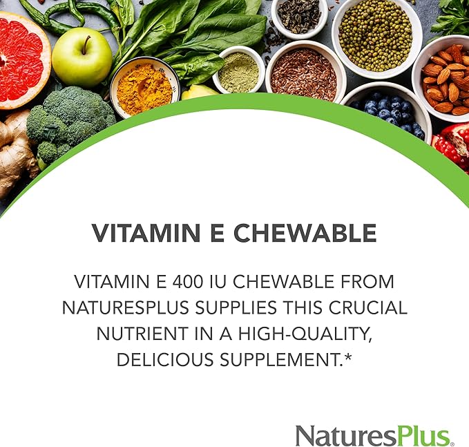 NaturesPlus Vitamin E Natural Carob Flavor - 90 Chewable Tablets Pack of 2 - Free-Radical Defense &amp Overall Well-Being - Vegetarian Gluten Free - 180 Total Servings