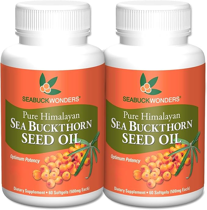 SEABUCKWONDERS Organic Sea Buckthorn Seed Oil Softgels 120 Count 60 Day Supply with Omega 3 6 &amp 9 Supports Hair Skin &amp Nail Health