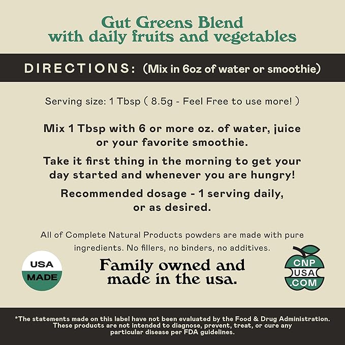 Gut Greens Superfood Powder Formula Supplement - Amazing Raw Digestive Enzyme Supplements Grass Mix 9oz 30 Servings