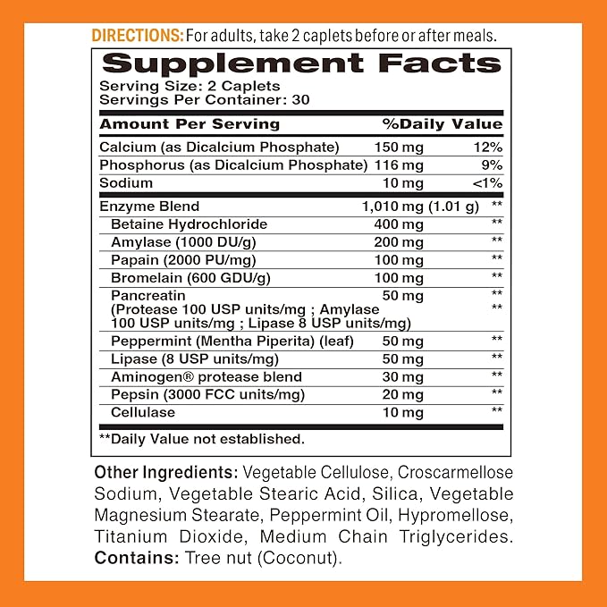 Vitamin World Digest-13 Multi-Enzyme 1010mg Digestive Enzymes Blend with Amylase Bromelain Papain &amp Lipase for Digestion and Absorption Digestive Enzymes for Bloating &amp Gas 60 Caplets