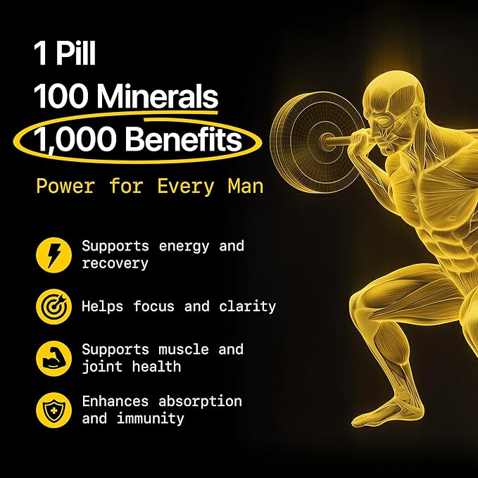 Menerals Mens Multivitamin – Powerful All in One Mineral Supplement for Men – Natural Trace Minerals with Fulvic Acid from Rich American Soil – Supports Daily Energy Vitality Focus and Mens Health