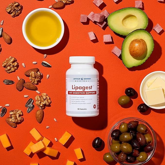 Arthur Andrew Medical Lipagest - Concentrated Lipase Enzyme - 20000 FIP - Optimal Digestion of Fats - Nutrient Absorption - Gallblader &amp Keto Support - Dairy-Free &amp Vegan