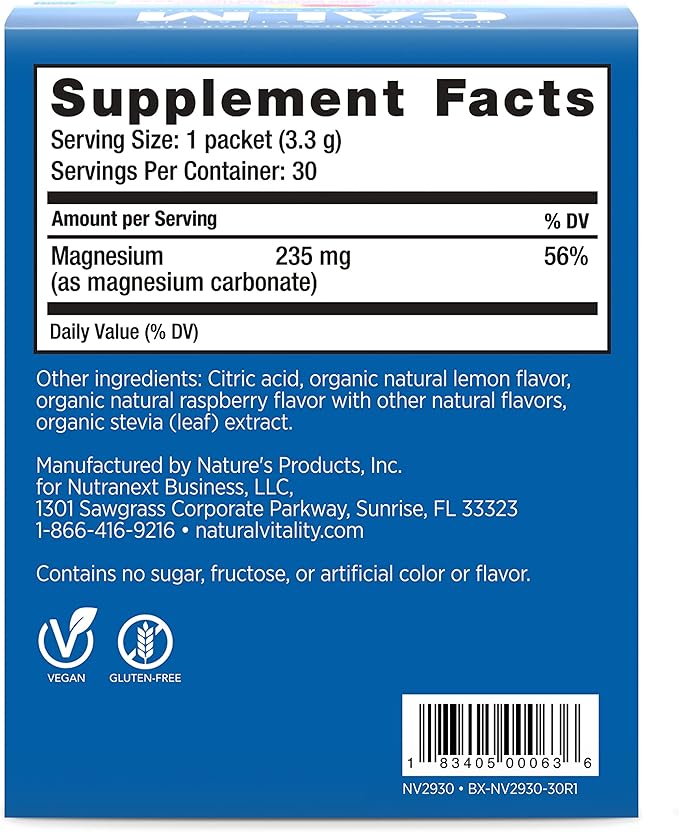Natural Vitality Calm Magnesium Citrate Supplement Anti-Stress Drink Mix Powder Gluten Free Vegan &amp Non-GMO Raspberry Lemon 0.12 oz 30 Packets