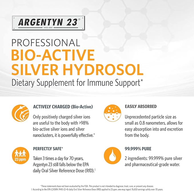 Argentyn 23 Professional Immune Support - Colloidal Silver Bio-Active Silver Hydrosol 23 ppm Liquid Twist Top 4 Fl Oz (118 mL)