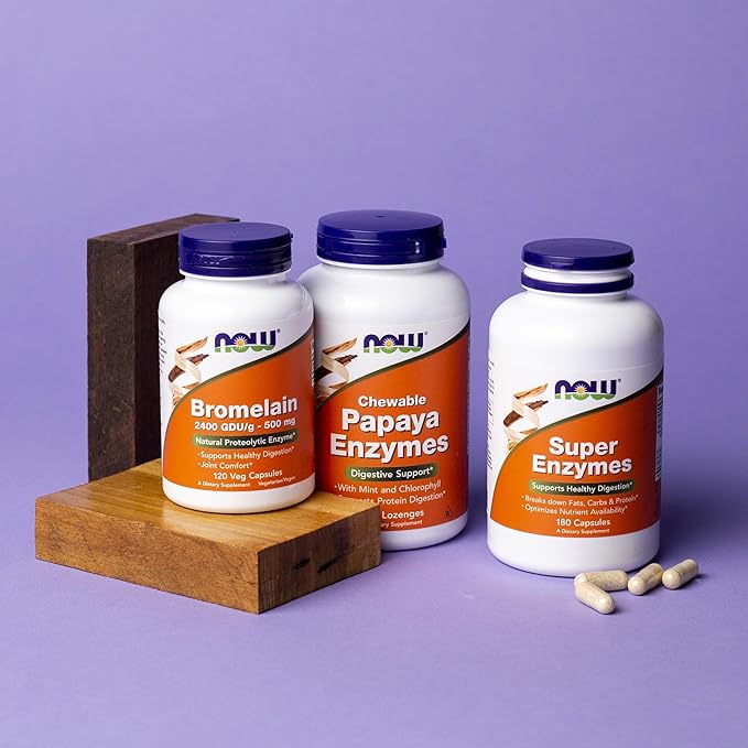 NOW Foods Supplements Super Enzymes Formulated with Bromelain Ox Bile Pancreatin and Papain180 Capsules