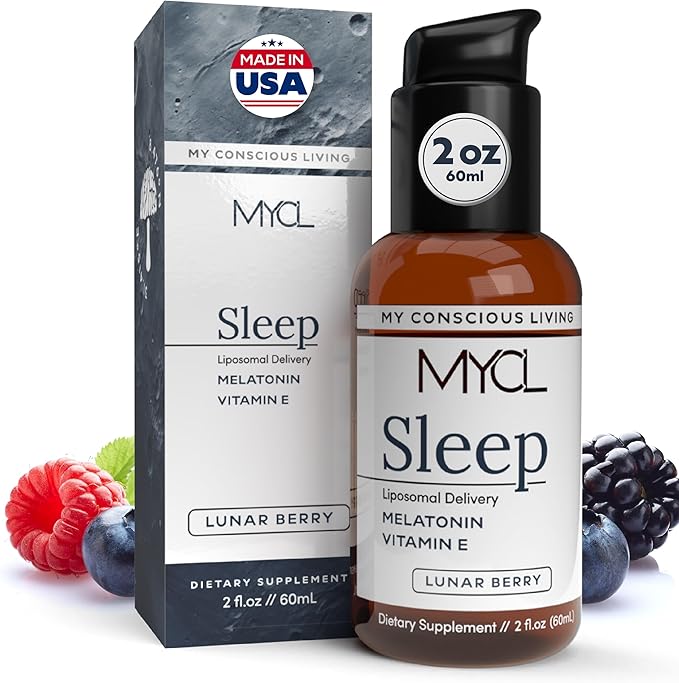 Sleep Liposomal Supplement with Low-Dose Liquid Melatonin Kids and Adults - Relaxation Aid Deep Restorative Sleep Support - Vegan and Clean - Advanced Absorption - Berry Flavor - 60 Pump Servings