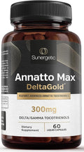 Sunergetic Premium Annatto Tocotrienol Supplement – with DeltaGold – Tocotrienols Vitamin E 300 mg – Supports Liver Immune &amp Heart Health - Delta + Gamma Tocotrienols (60 Liquid Capsules)