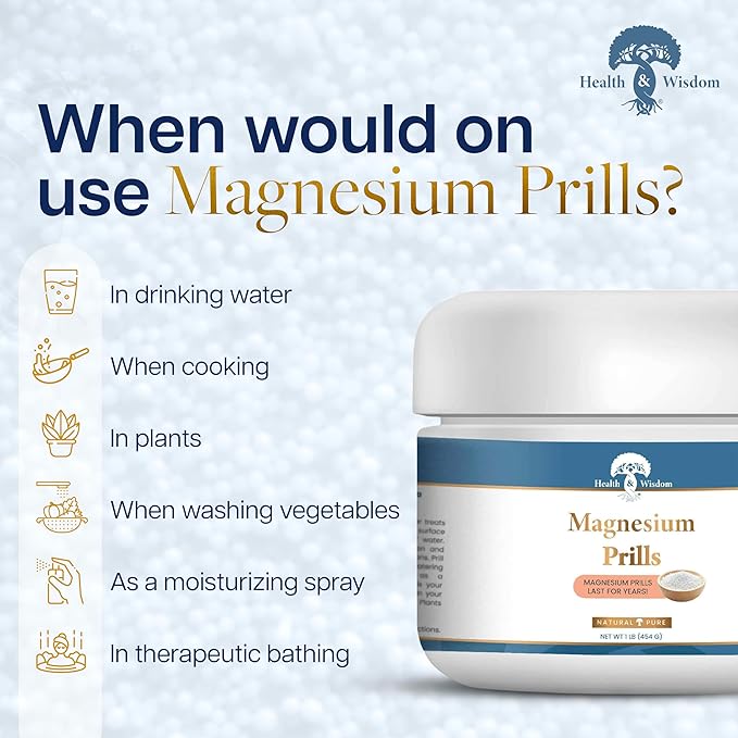 Health and Wisdom Magnesium Prills – Kiln-Dried Magnesium Oxide Beads for Structured “Thin” Water – Long-Lasting Reusable NSF/ANSI Certified – Use for Drinking Cooking Bathing &amp Laundry - 32 o
