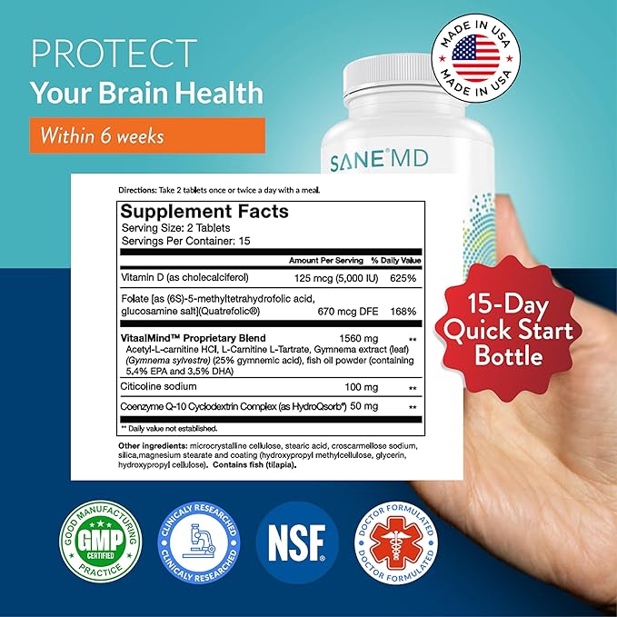 SANE MD Vitaae - Throat Phlegm Coughing and Brain Support - Citicoline Supplements for Respiratory Throat and Brain Health