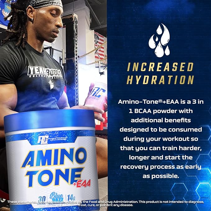 Ronnie Coleman Signature Series Amino-Tone EAAs Amino Acids Powder with BCAAs Hydration Essential Amino Acids Post Workout Muscle Recovery Blue Razz 30 Servings
