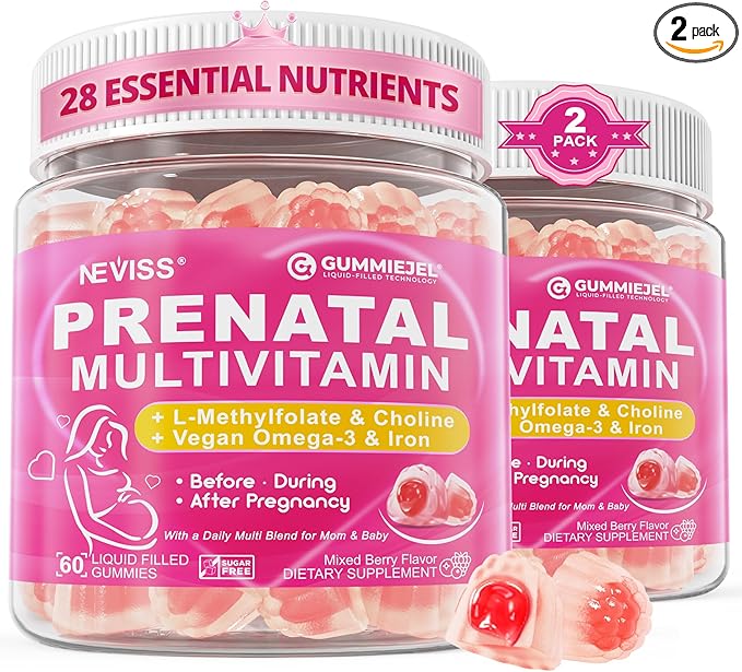 Prenatal Multivitamin Gummy for Women w/Methylfolate 1mg Iron Choline Omega-3(DHA+EPA) Prenatal Vitamins for Women Gummies Postnatal Vitamins | BeforeDuring &amp After Pregnancy Sugar Free120Ct