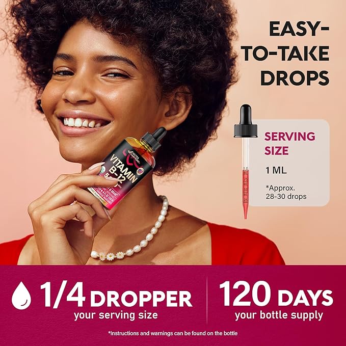 USDA Organic Vitamin B12 Sublingual Drops - 5000 mcg Liquid Vegan Methylcobalamin for Women &amp Men - Energy Boost Focus &amp Mood Brain Health Support - Maximize Absorption - 4 Month Supply 4 f