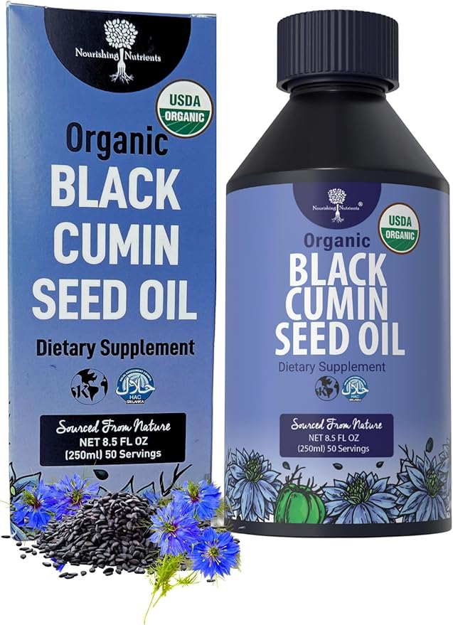 Organic Black Cumin Seed Oil-USDA-Cold Pressed –up to 6X Stronger Thymoquinone - Pure Nigella Sativa Cumin Seeds -Premium Supplement for Immune Support Skin &amp Hair (8.5 fl oz)