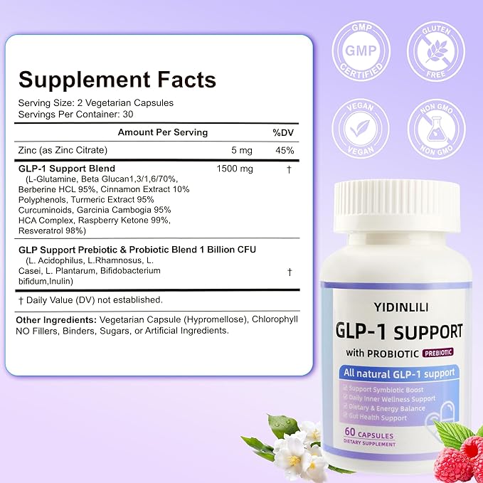 GLP-1 Supplement for Women and Men Metabolic Support GLP1 Naturally with Probiotic and Prebiotic 60 Capsules