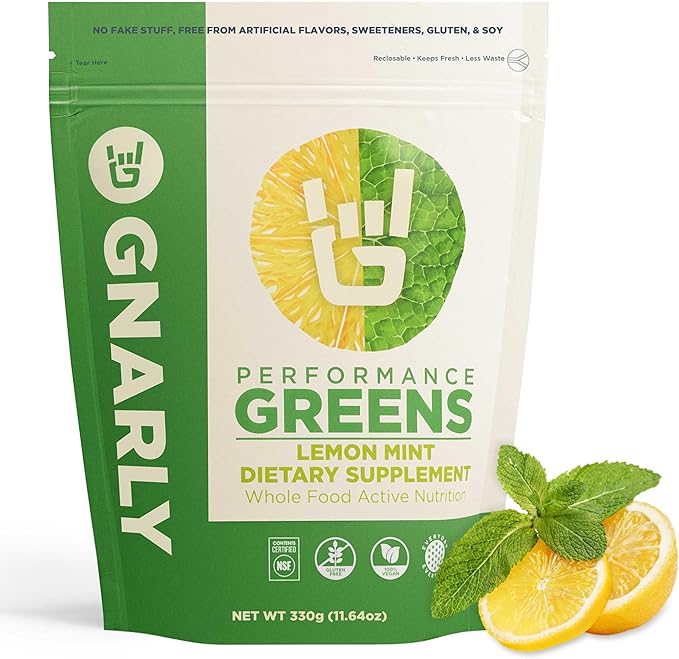 Gnarly Nutrition Greens Superfood Powder – Lemon Mint Performance Super Greens Powder – NSF Contents Certified – Organic Probiotics &amp Essential Micronutrients - Lemon Mint 11.64 oz
